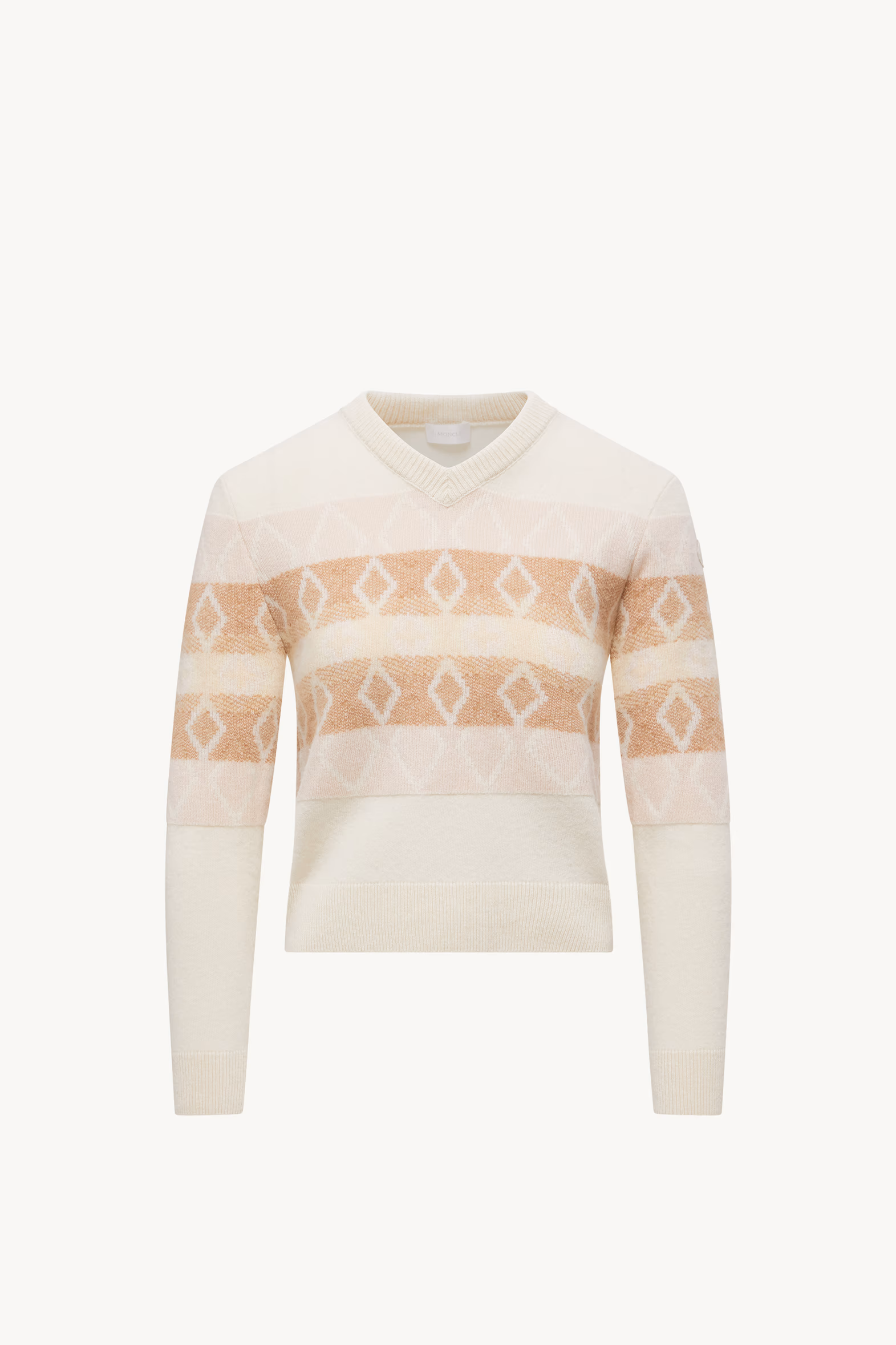 Rhombus Pattern Wool V-Neck Sweater Women White & Pink Moncler 2